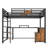 Full Loft Bed with Desk and Storage, Metal Loft Bed Frame with Ladders, Noise-Free, No Box Spring Needed, Black-2040538441-2040538440
