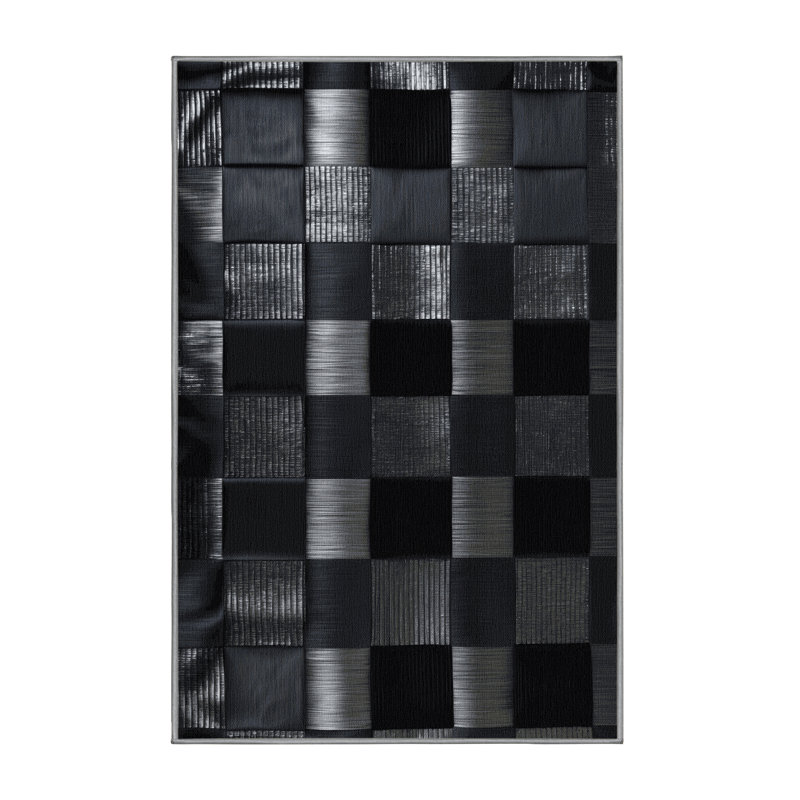 Machine Washable Checkered Gray Area Rug, Rectangle 2' x 3'