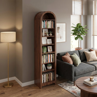 70''H 8-Tier Arched Bookcase Walnut