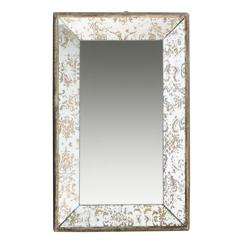 Miroir suspendu argent antique antique 20 "x 12" avec caractéristique florale, caractéristique moyenne, plateau à miroir