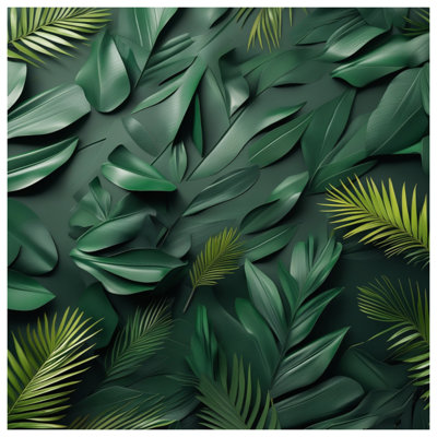 Tropical Green Leaves Bath Mat
