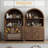 Farmhouse Cat Litter Box Enclosure, Walnut Arched Cabinet with Dual Side Entry & 2 Open Shelves