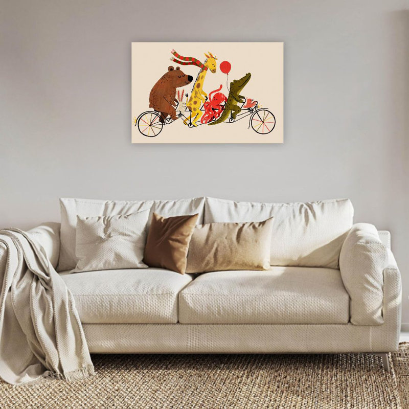 «Whimsical Animal Rides», art mural en bois à dos encastré 24 po x 36 po