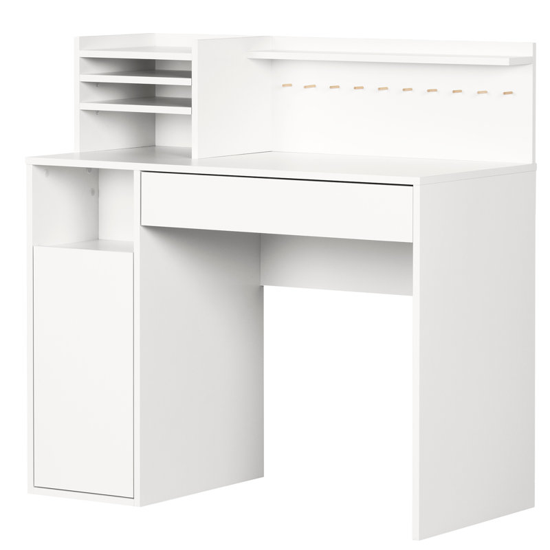 White Wood Craft Desk with Hutch and Filing Cabinet