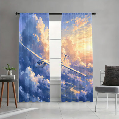 2PCS Glider Sunset Sky Art Light Filtering Curtains, Realistic Sunset Cloud Scenic Decor, Easy Hang Rod Pocket Design for Living Room, Bedroom and Study