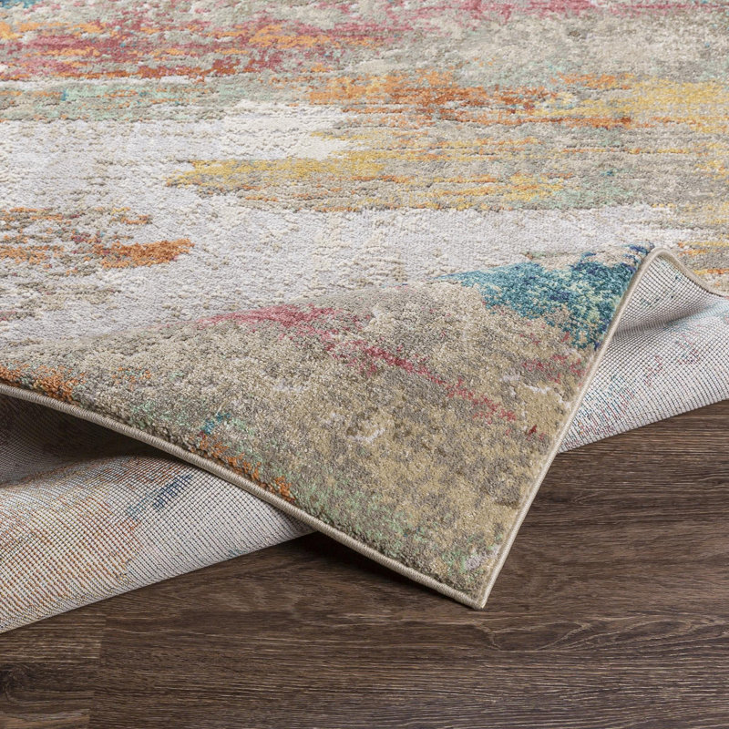 Tapis safran / bleu sarcelle / gris clair Diorio, Rectangle 2 pi x 3 pi