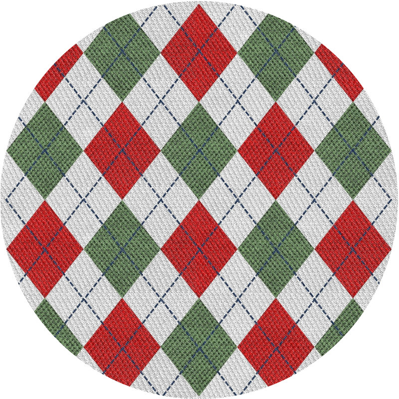 Tapis gris/vert/beige à motifs, Rond 7 pi
