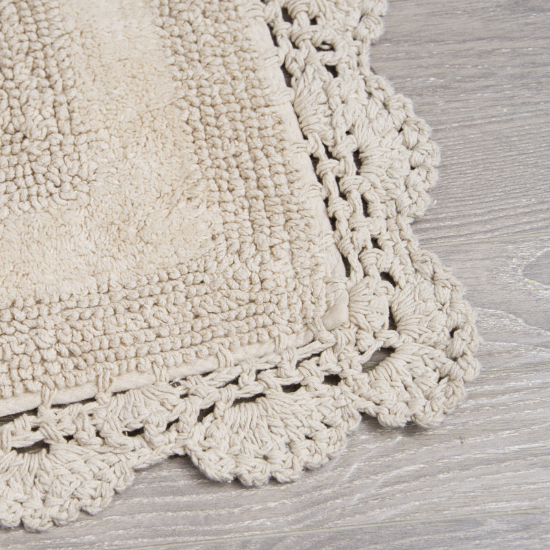 Laura Ashley Crochet Machine Washable Cotton 2 Pieces Bath Rugs, Linen