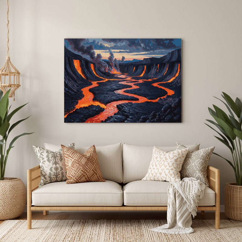 Sci Fi, coulées de lave, paysage volcanique gris, art mural en métal