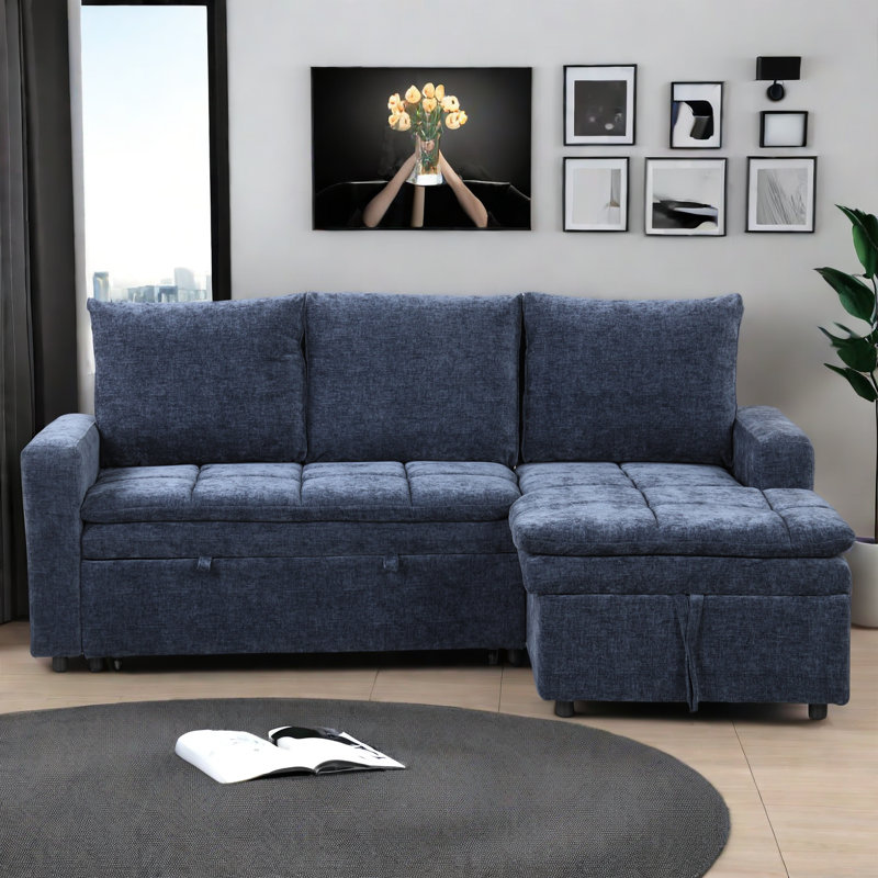 Upholstered Sleeper Sofa, Blue Polyester 