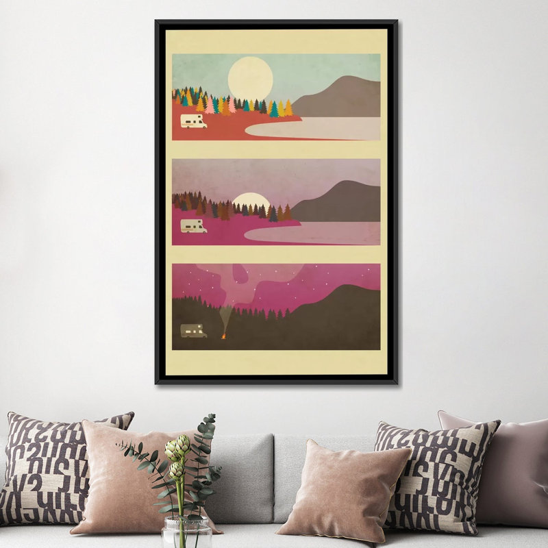 Camp, impression sur toile tendue, H 26 po x l 18 po x P 1,5 po, Toile avec cadre noir, Pas de tapis