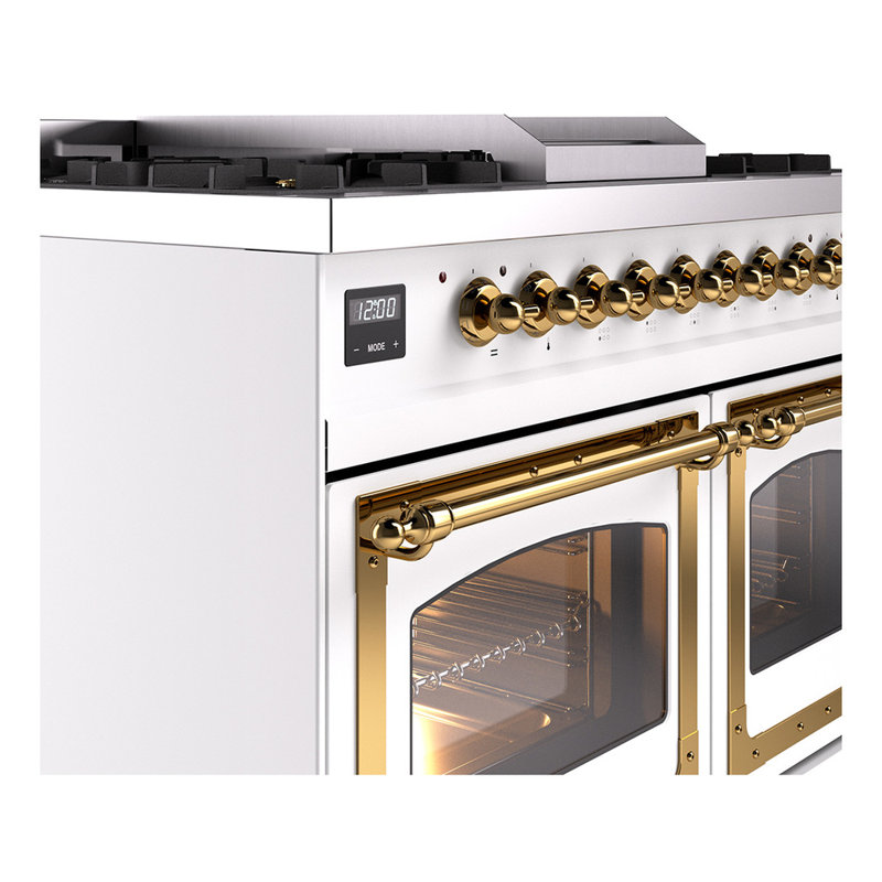 ILVE Nostalgie II Noblesse 40 in Dual Fuel Range, White/Brass, Natural Gas