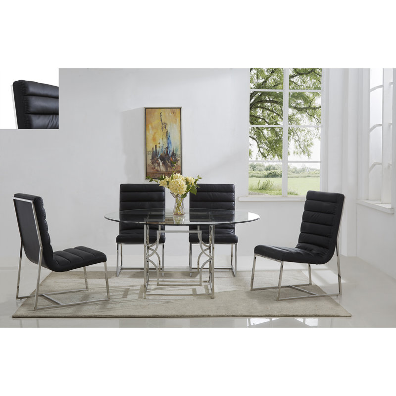Mia Round Glass Pedestal Dining Table , Silver, 30" H x 54" L x 54" W