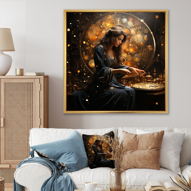 Voyage astrologique I - Astrologie, art mural, Cadre flottant doré, H 16 po x l 16 po x P 1 po