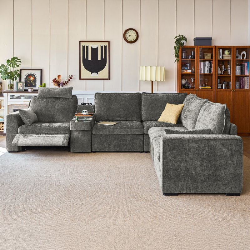 Canapé-lit modulaire surdimensionné à 5 places Olar, Gris chenille
