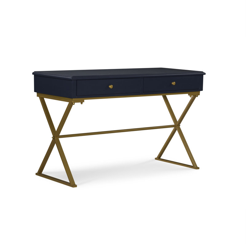 Abbeville Solid Wood Solid Wood Writing Desk, Navy Blue