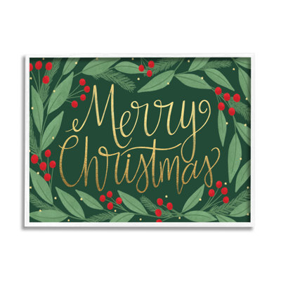 «Merry Christmas Festive Sentiment Chic Holiday Holly White», art numérique de la giclée encadrée par Taylor Shannon