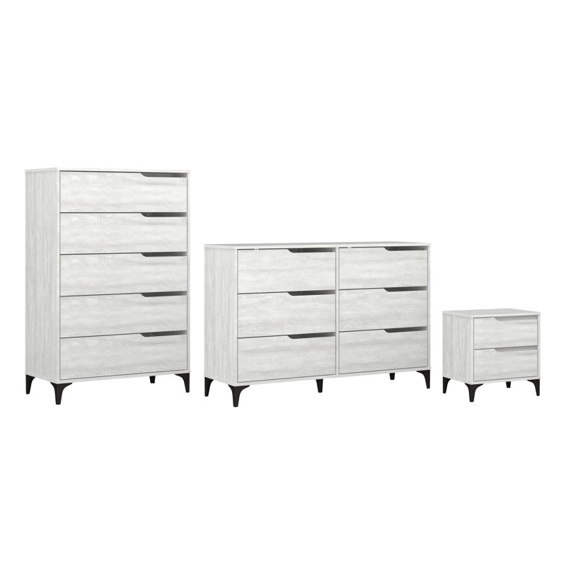 Norcross 3 Pieces Bedroom Set, Dusty Gray Oak, 3 Pcs: Nightstand, 2 Dressers