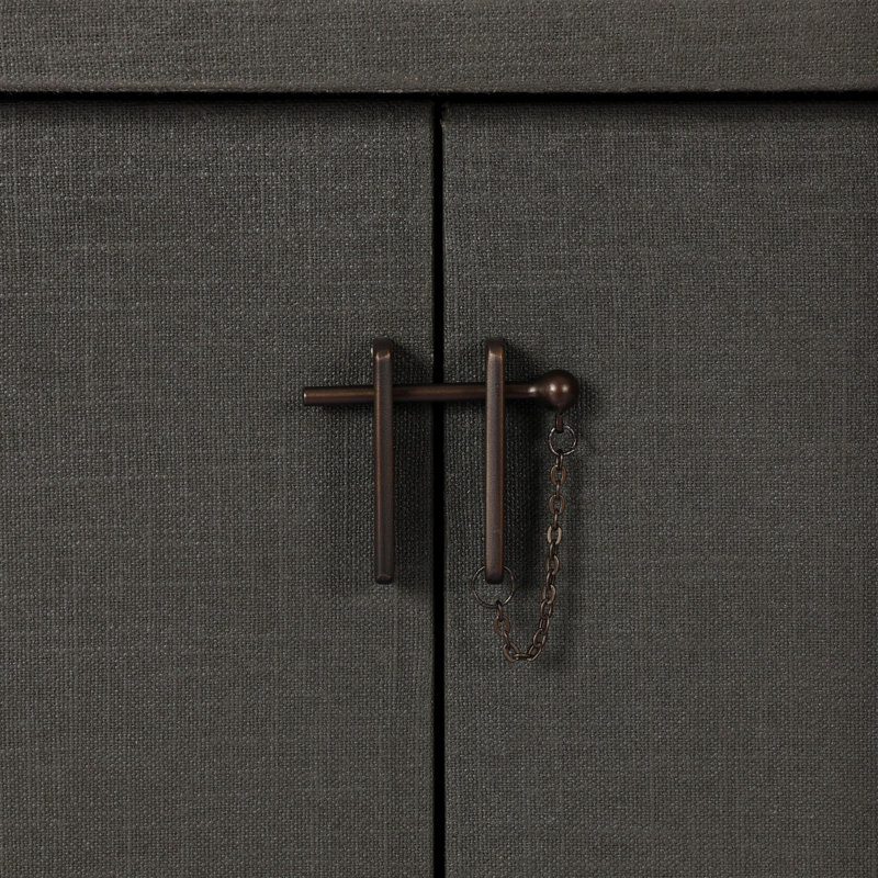 Berlin Media Console-Worn Black Veneer, Dark Green Lacquered Linen