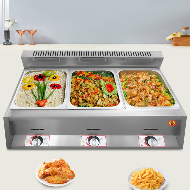 Commercial 3-spot Gas Food Warmer Restaurant Steam Table Deep Fryer 18 Liter