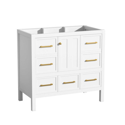 Meuble-lavabo de 36 po sans lavabo, armoire de rangement en bois massif, meuble-lavabo autoportant avec 5 tiroirs et portes à fermeture douce