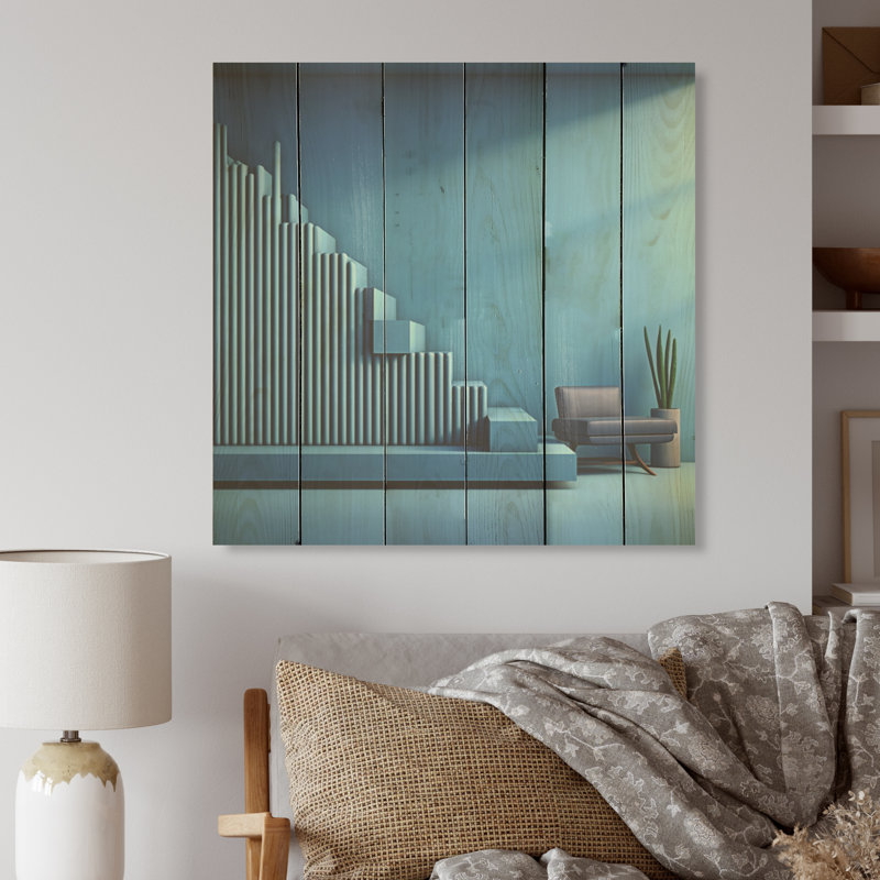 Art mural bleu sur bois de pin naturel, H 15 po x l 15 po