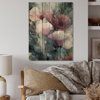 Feuilles de ginkgo tropical II - impression de feuilles florales sur bois de pin naturel