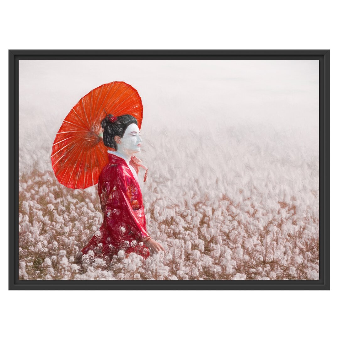 Gerahmtes Wandbild Geisha auf dem Feld