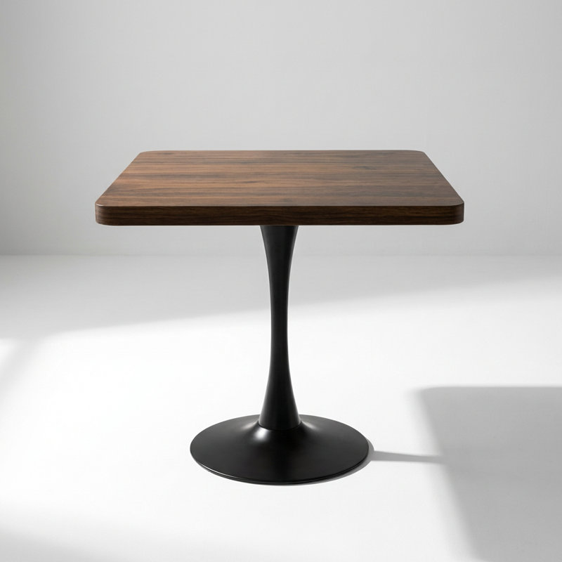 Compact Square Pedestal Dining Table with Thickened Edge Tabletop and Metal Base, 28.7" H x 27.8" L x 27.8" W