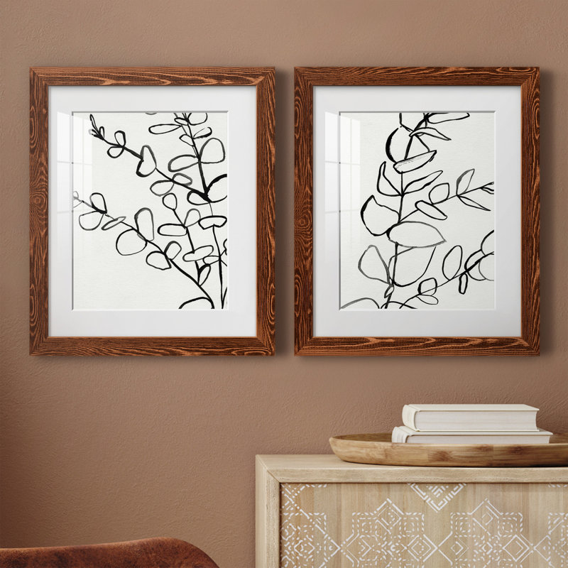 Sprig Contour I - ensemble de 2 reproductions d'art sur papier encadré, Cadre en papier gris, H 20 po x l 17 po x P 1 po