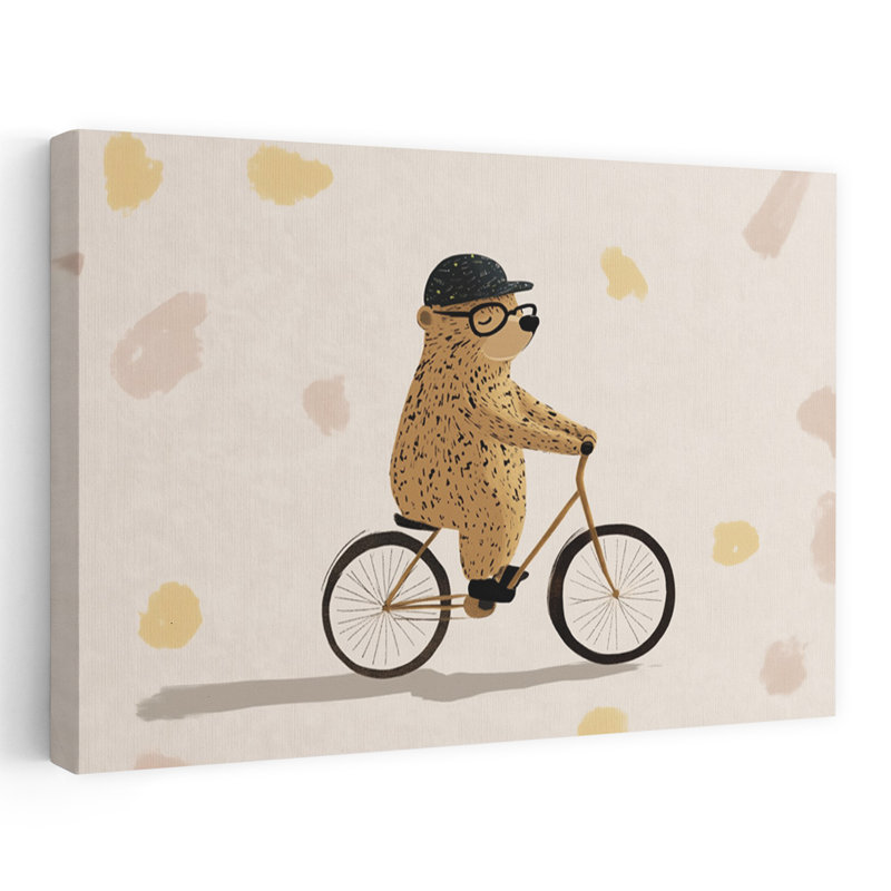 Ours sur un vélo, impression d'artiste minimaliste ludique, H 16 po x l 24 po
