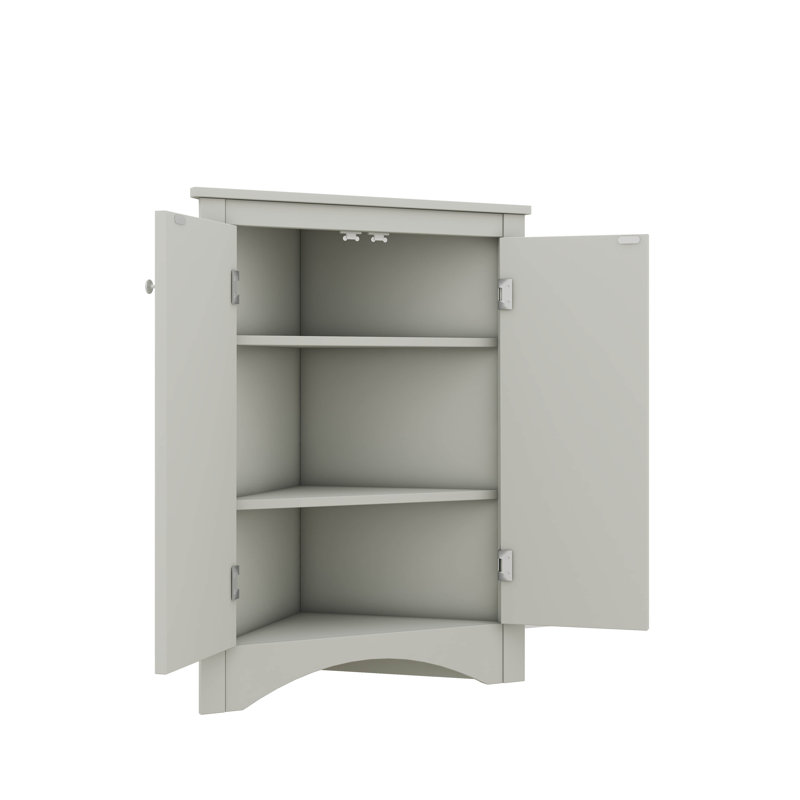 Triangular Corner Cabinet With Adjustable Shelves And Stylish Doors, Gray