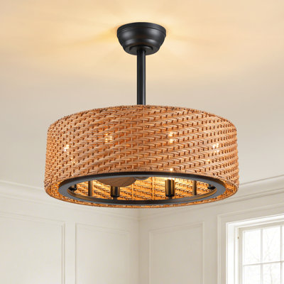 22" Rattan Caged Ceiling Fan with Light Kit and Remote Control