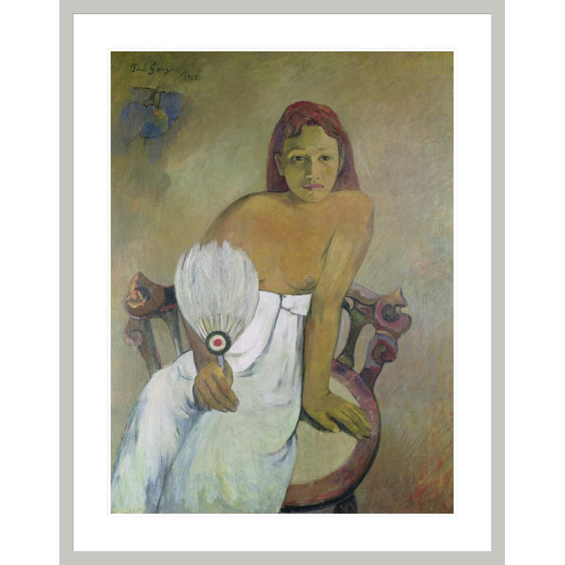 «Girl with fan» par Paul Gauguin - Estampe numérique encadrée, 41.5" H x 32.7" W