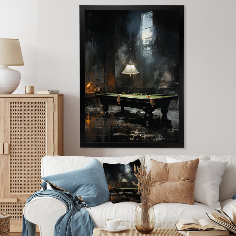 Art sur toile Billard, H 44 po x l 34 po x P 1,5 po, Cadre photo noir