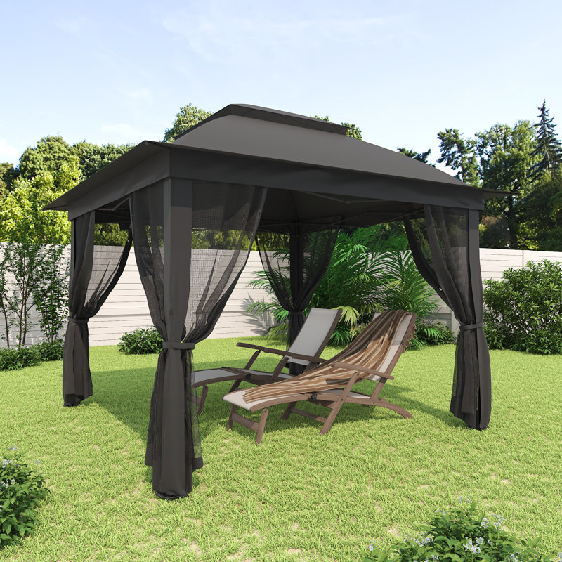 11 Ft. X 11 Ft. Pop Up Portable Gazebo with Mosquito Netting, Black