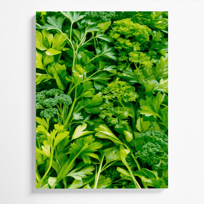 "Watercolor Botanical 66", art mural sur toile verte, H 24 po x l 36 po