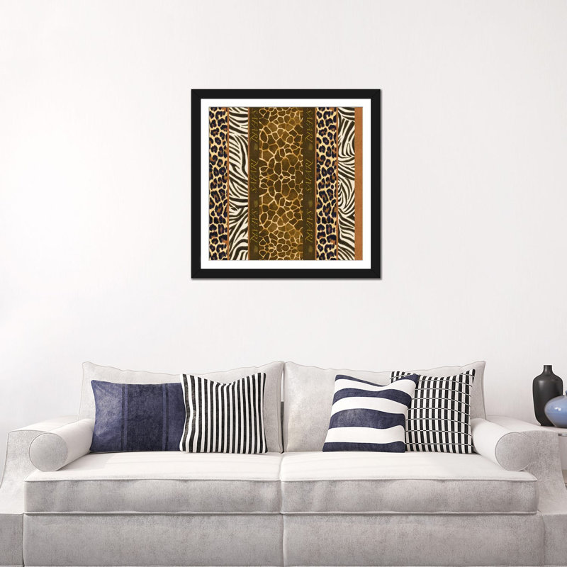 "Safari" par Maria Trad, impression sur toile, H 16 po x l 16 po x P 1 po, Papier d'art encadré noir, Blanc
