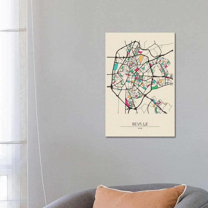 Seville, Spain Map by Ayse Deniz Akerman - Wrapped Canvas Print, 66.04 cm H x 45.72 cm W x 1.91 cm D