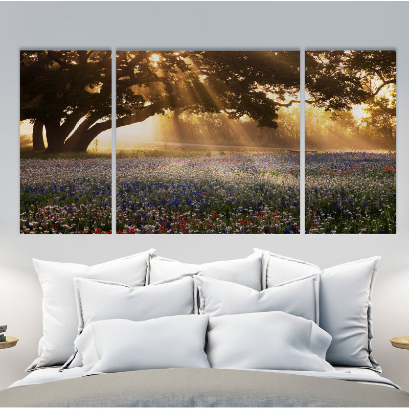 «Morning Meadow Sunrise», ensemble de 3 reproductions sur toile, H 32 po x l 64 po x P 1,5 po