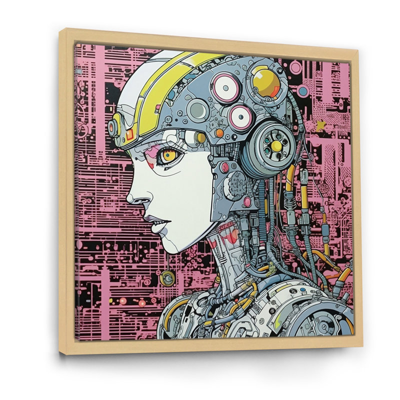 Illustration charmante de charmants Robots amoureux - reproduction sur toile, Cadre flottant brun, H 30 po x l 30 po x P 1 po