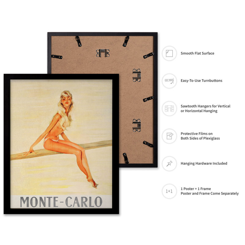 Monte Carlo, Monaco, Cadre noir, Affiche, H 12 po x l 16 po