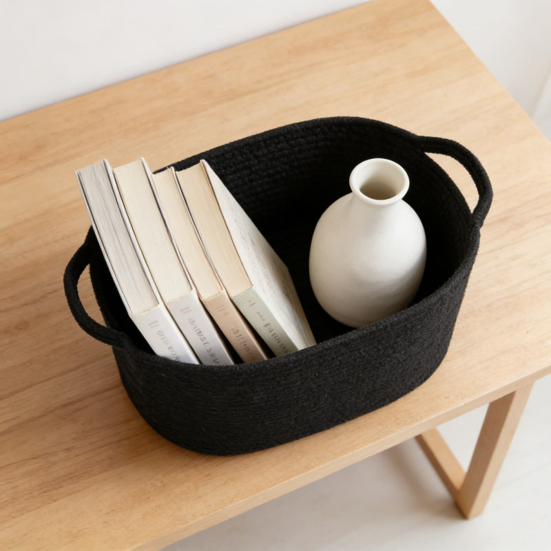 Large Woven Cotton Rope Storage Basket With Handles, Multi-Purpose Rectangular Organizer For Blankets, Toys, Laundry, And Home Decor