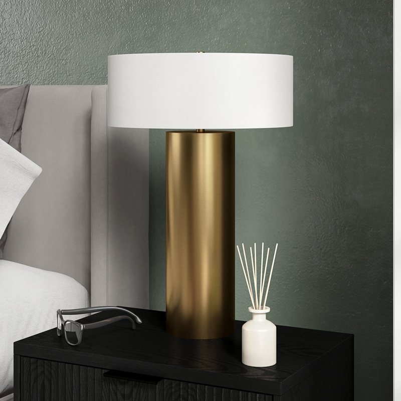 Depue 24" Tall Table Lamp with Fabric Shade in White, Gold