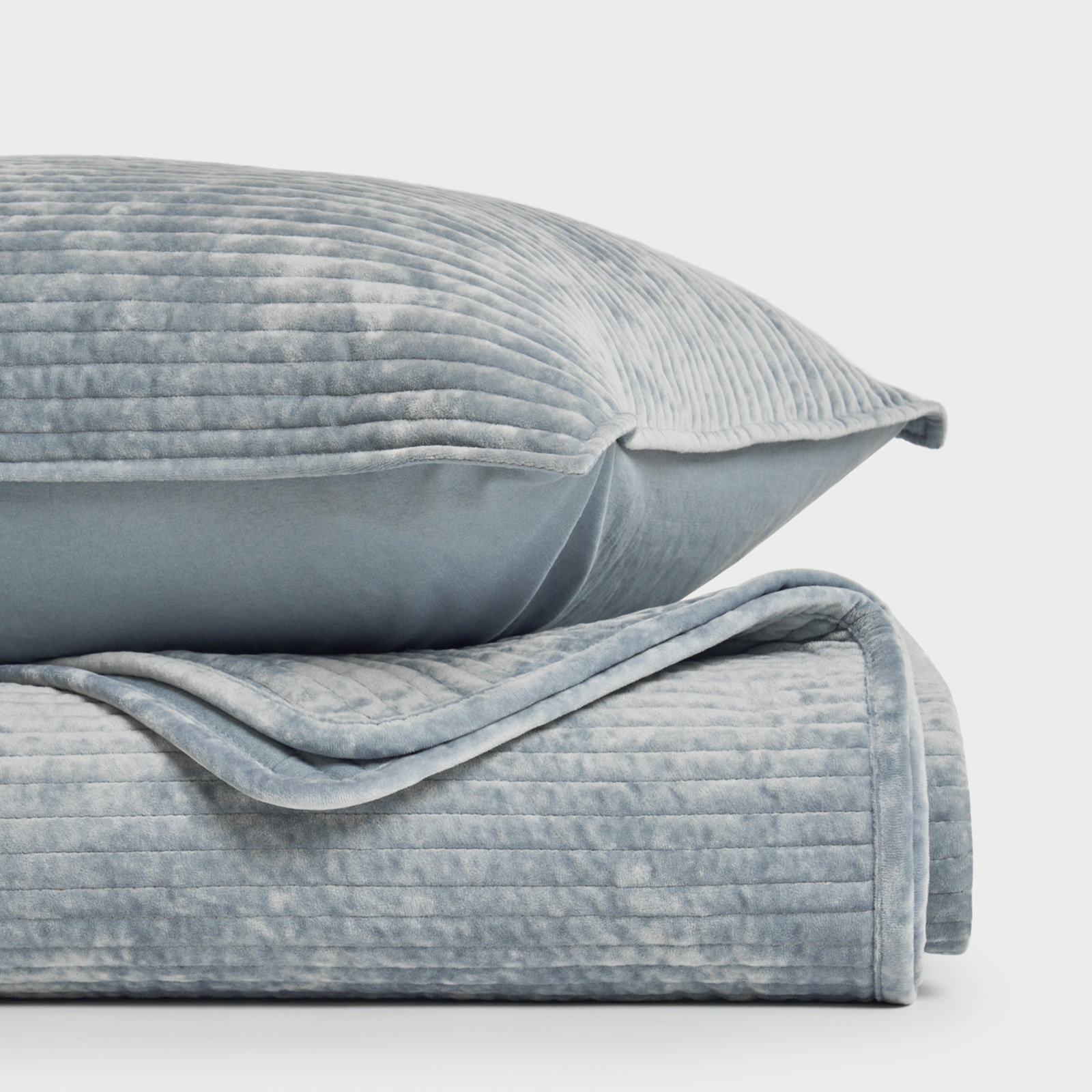 Velvet Quilt Set, King, Blue Linen