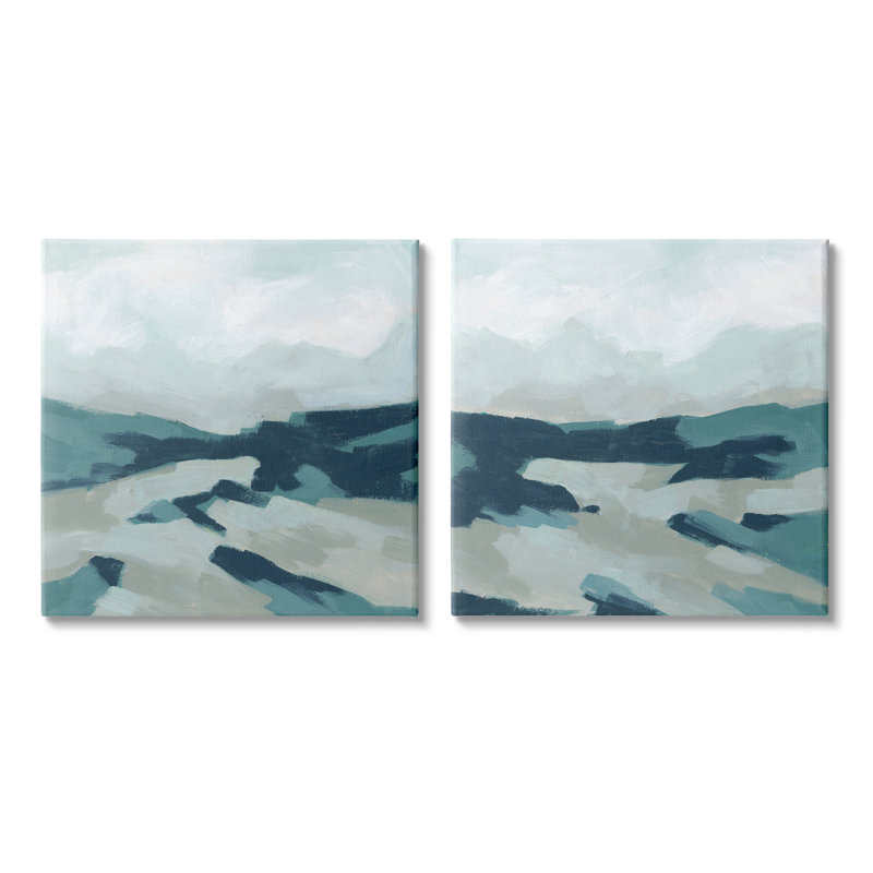 " Cloudy Blue Mountain Scene Abstract Landscape Design " by June Erica Vess 2 - Pieces, Wrapped Canvas, 17" W x 17" H