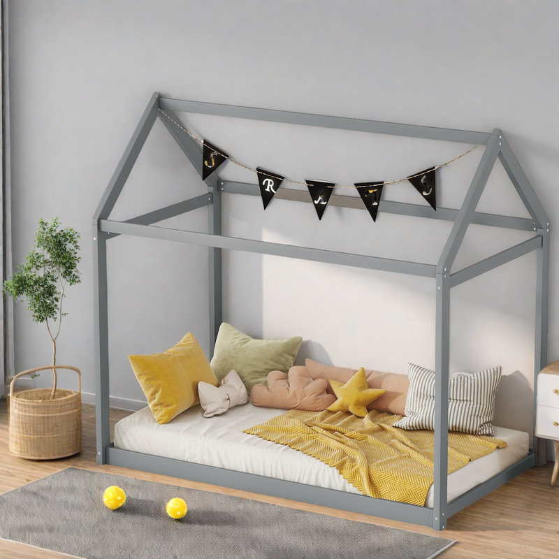 Lit en bois de pin durable, gris, parfait pour la chambre des enfants