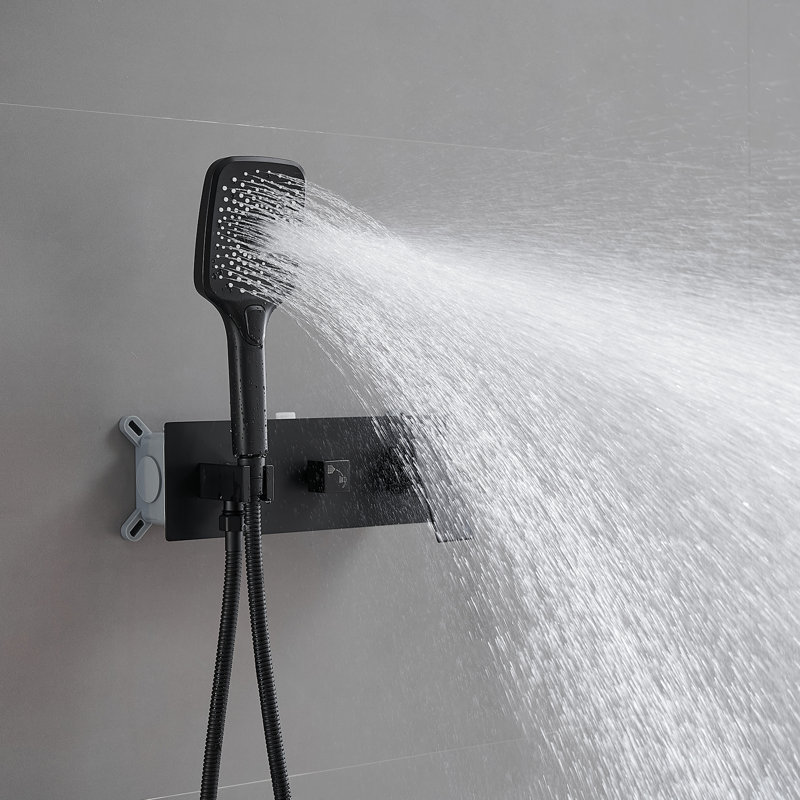 Robinet de douche monocommande à 2 jets de pluie et ensemble de douche à main en noir mat (valve incluse)