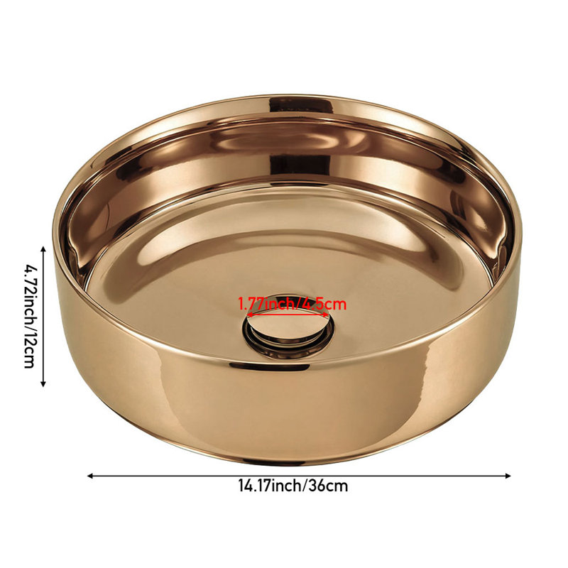 Metro Lane 360mm L x 360mm W Natural Ceramic Circular Sink, Gold