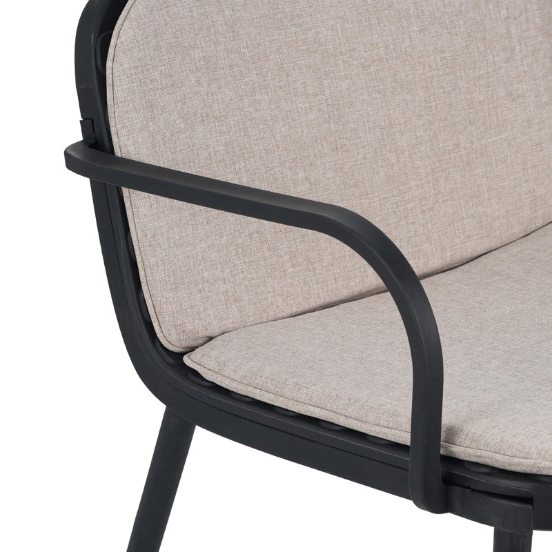 Chaise d'extérieur pivotante avec coussins (simple, brun foncé / beige), Beige, Noir
